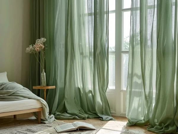 Elegant green sheer curtains store in Dubai